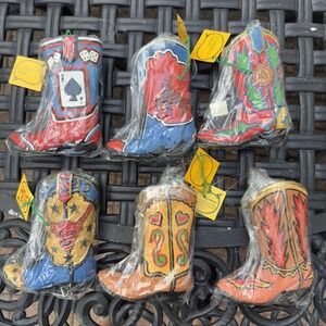Vtg 90s Department 56 Rodeo Ornaments Western Cowboy Boots Artsy Country Ace 6pc